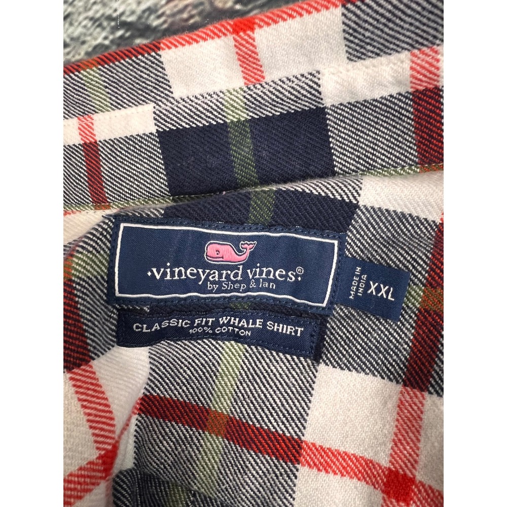 Vineyard Vines Mens XXL Classic Fit Whale Shirt Plaid Cotton Flannel Navy Red - Picture 4 of 5